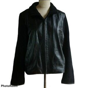 Vintage 80's Jacket Coat Leather Black Ribbed Melvin Richards Women's WOMAN'S LG